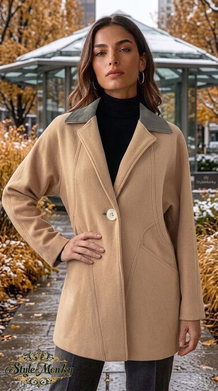 American Apparel Vintage Wool Coat Suede Collar Peach